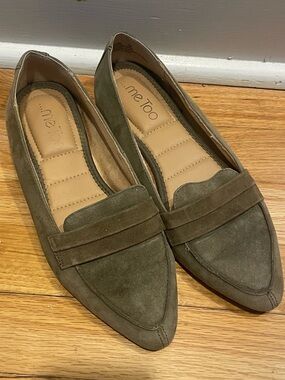 me too Olive Suede Pointed Penny Loafers